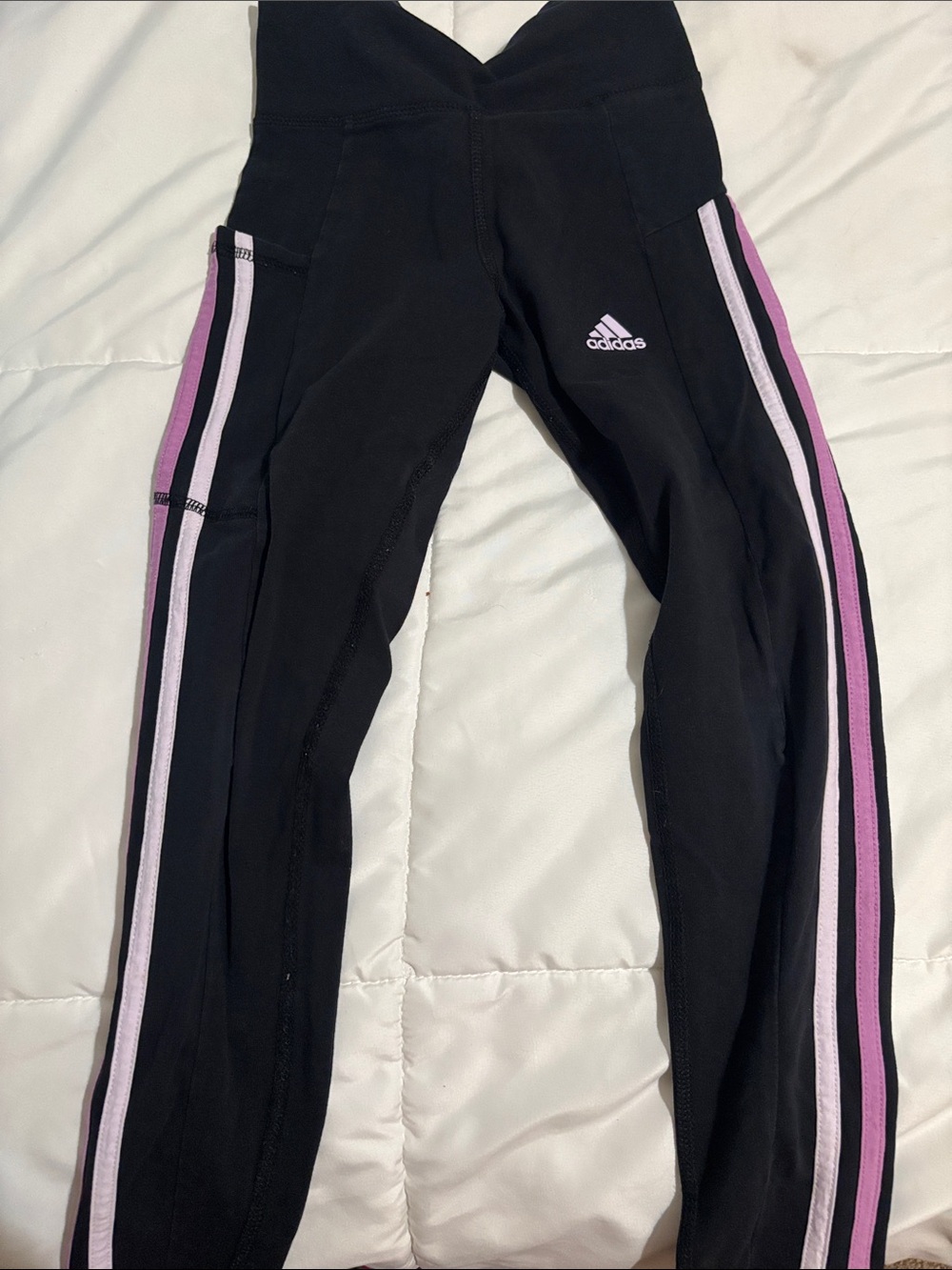 adidas Black Leggings with Pink Side Stripes